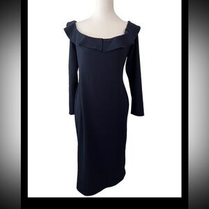 BCBGeneration Navy Blue Ruffle Collar Long Sleeve Dress Large Macy’s
